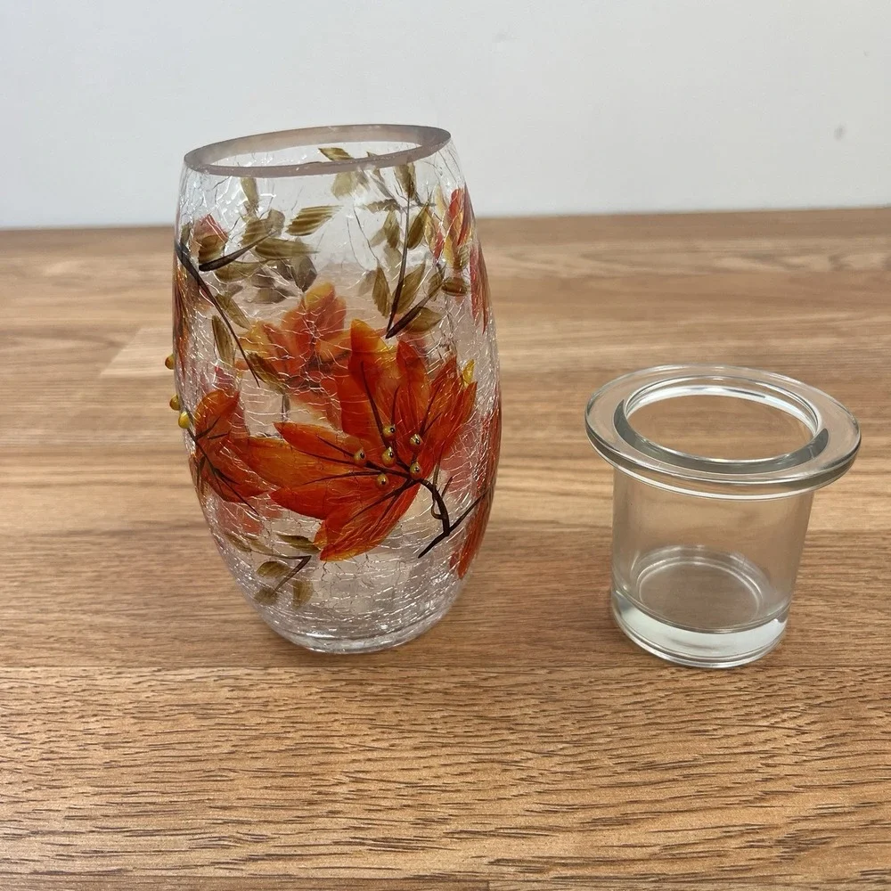 Yankee Candle Crackle‎ Glass Fall Leaves Votive Tealight Holder- Beautiful!